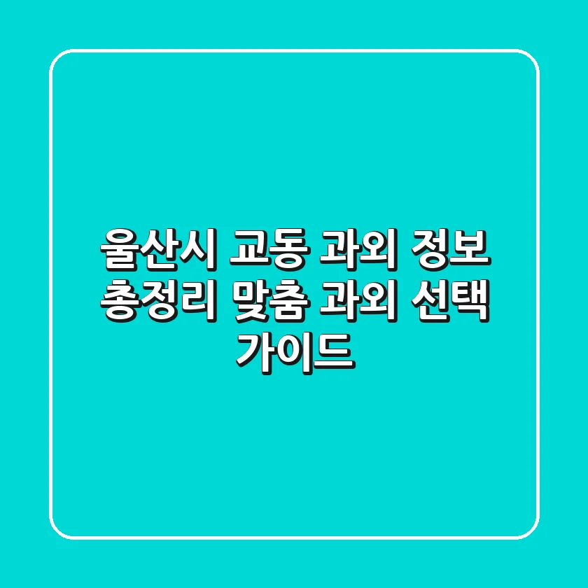울산시 교동 과외 정보 총정리 - 맞춤 과외 선택 가이드