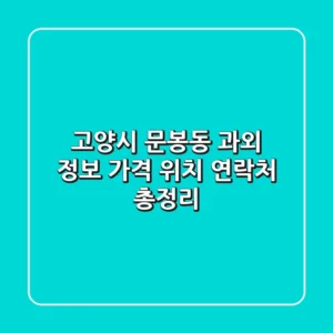 고양시 문봉동 과외 정보 - 가격, 위치, 연락처 총정리