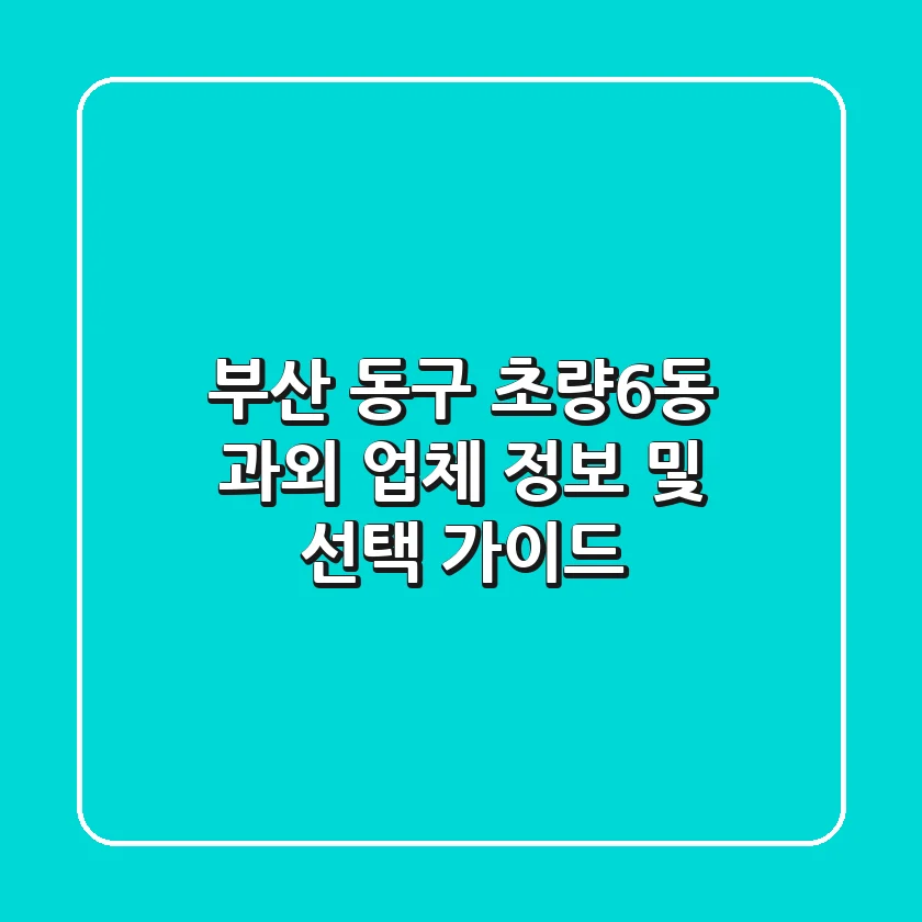 부산 동구 초량6동 과외 업체 정보 및 선택 가이드